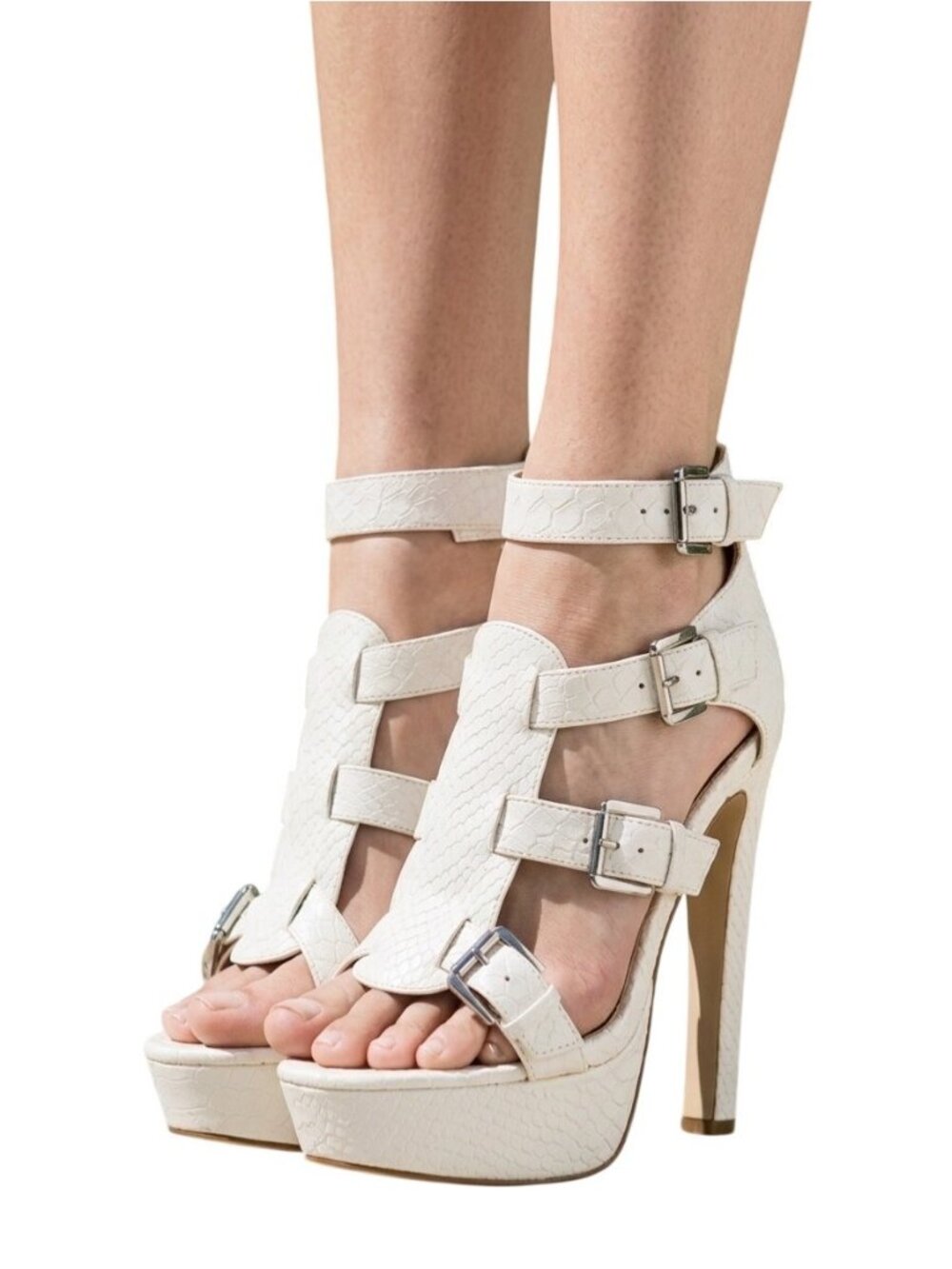 NIB Izabella Rue White Platform Open Toe Snake Skin Heels Size 9.5 | Y2K Baddie